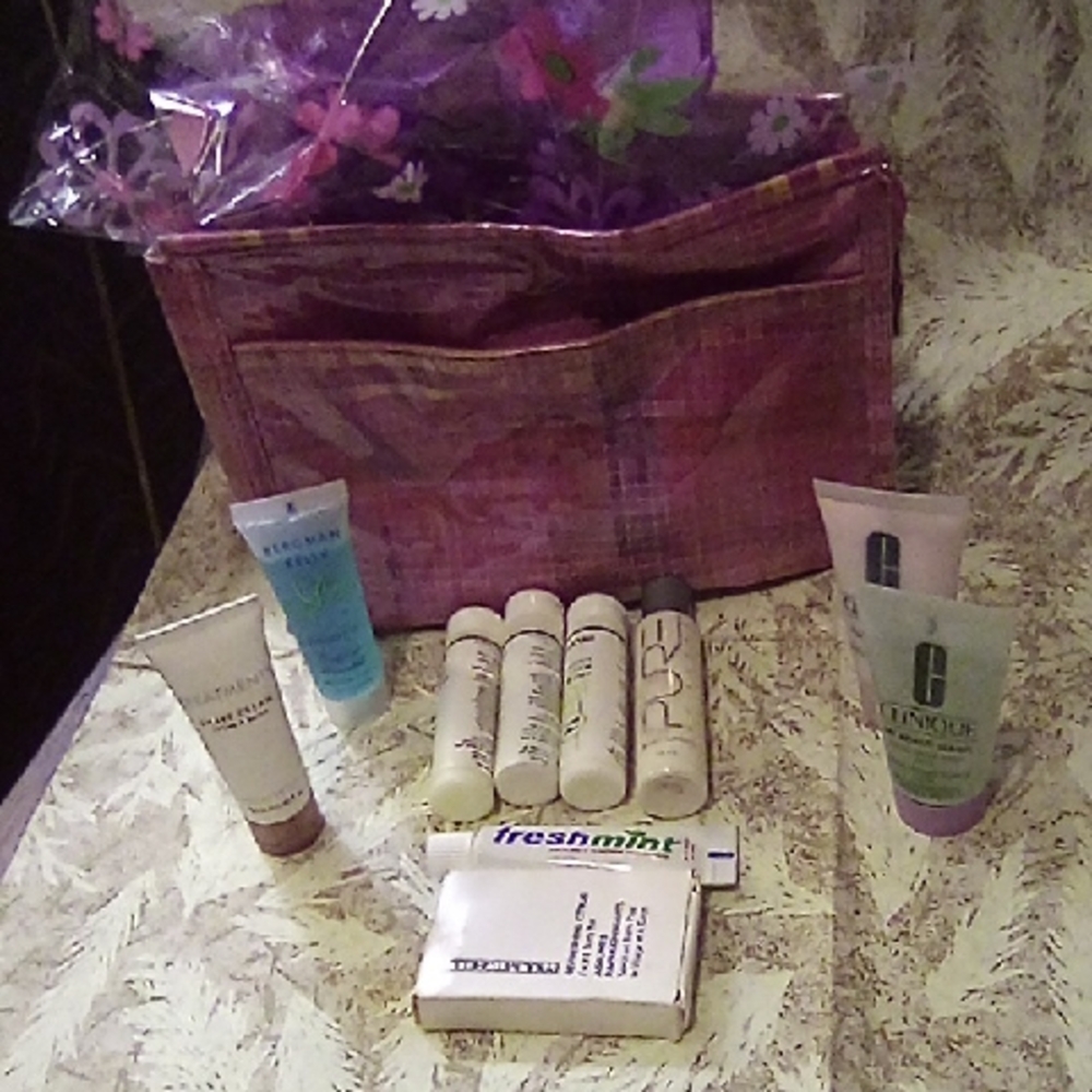Clinique Cosmetic Case With 10 Essential Travel Items.